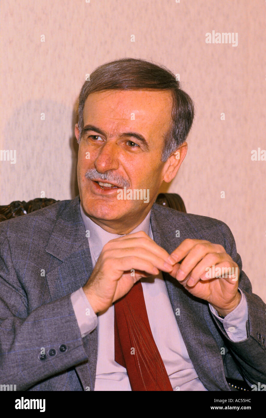 PRESIDENT HAFEZ AL ASSAD INTERVIEWED FOR TIME IN DAMASCUS, SYRIA, 1984 Stock Photo