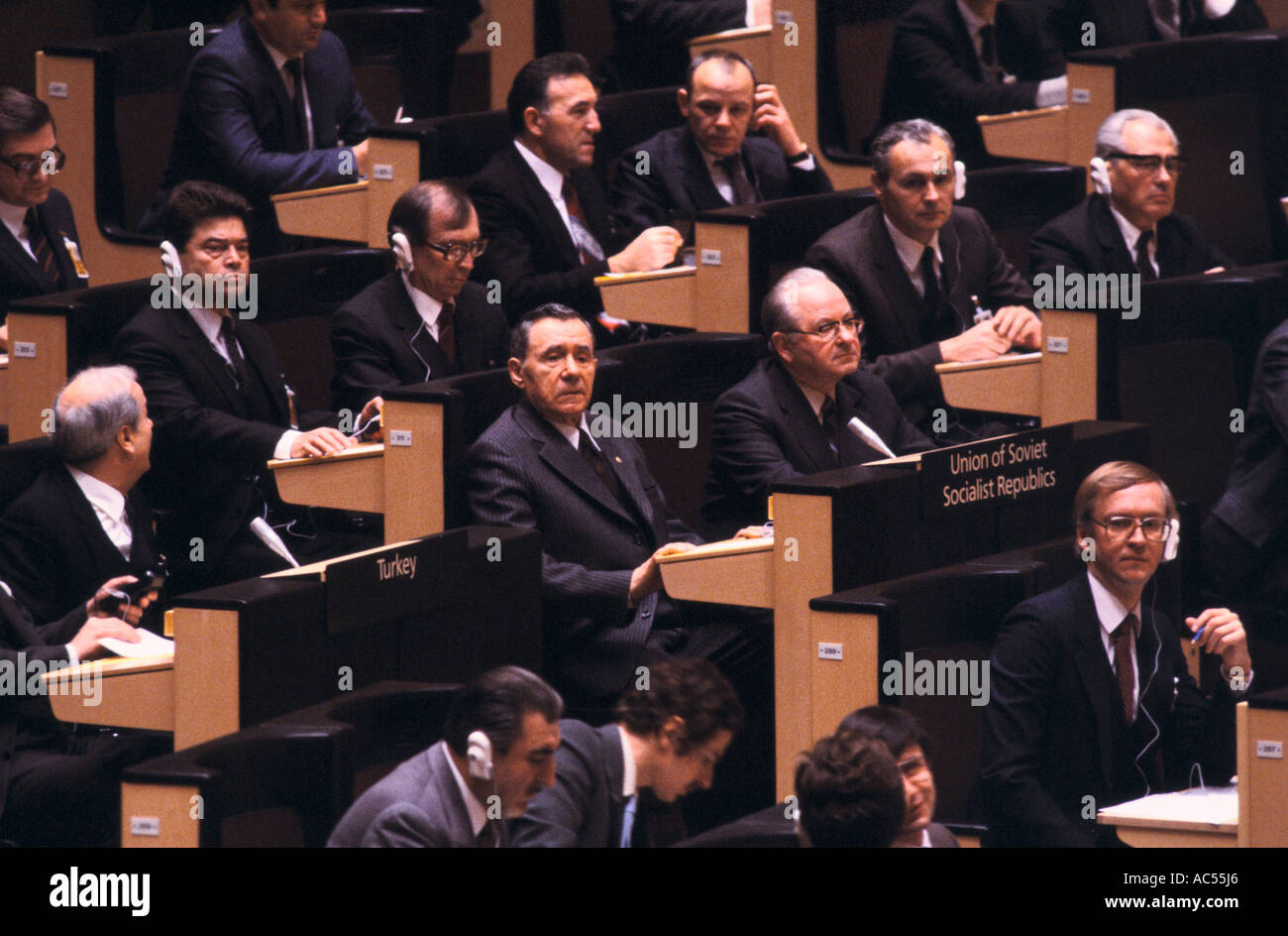 Soviet Delegates at Conference in Stockholm, Sweden, 1984 Stock Photo