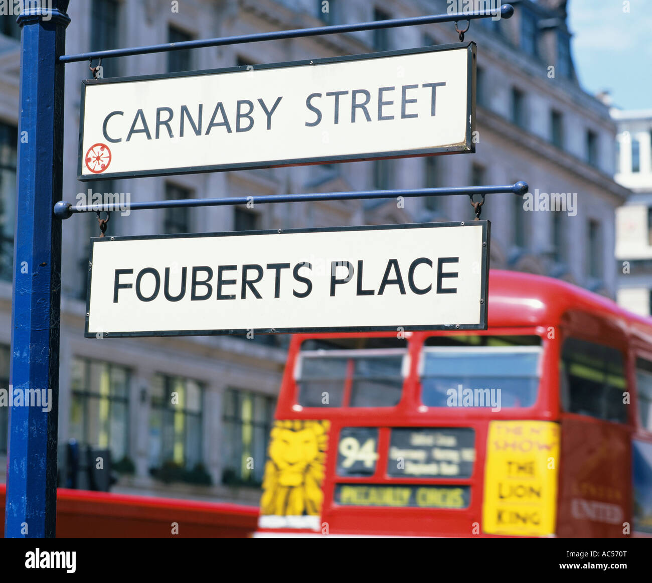 GB LONDON BUS STREET SIGNS Stock Photo