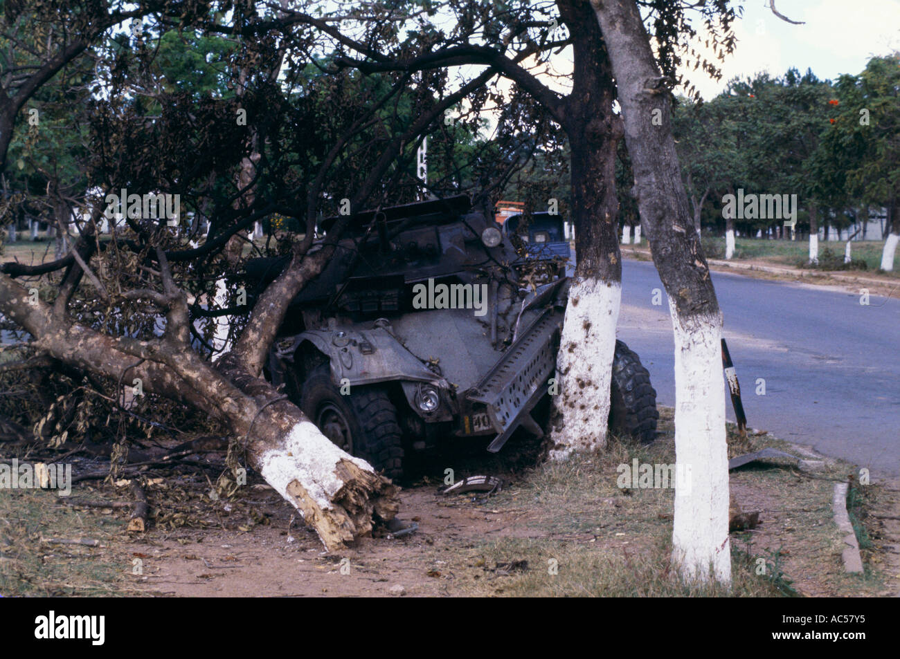 crashed armored vehicle in Kolwezi Zaire, Congo after rebel uprising 1978 Stock Photo