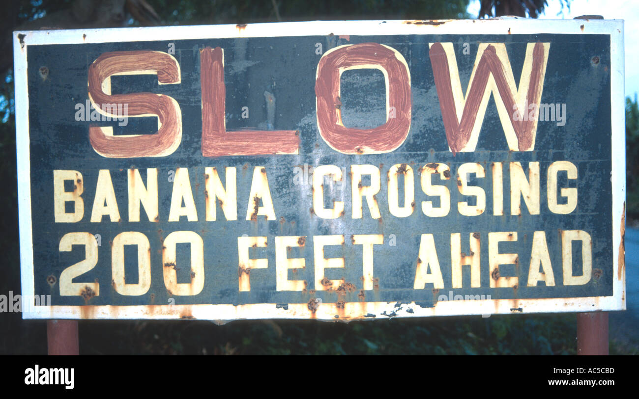 Banana Crossing sign banana plantation inland Jamaica West Indies Stock