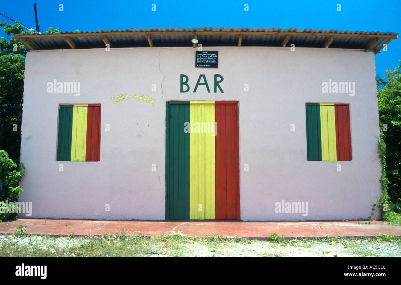 Colourful bar exterior Treasure Beach South Coast Jamaica West Indies Stock Photo