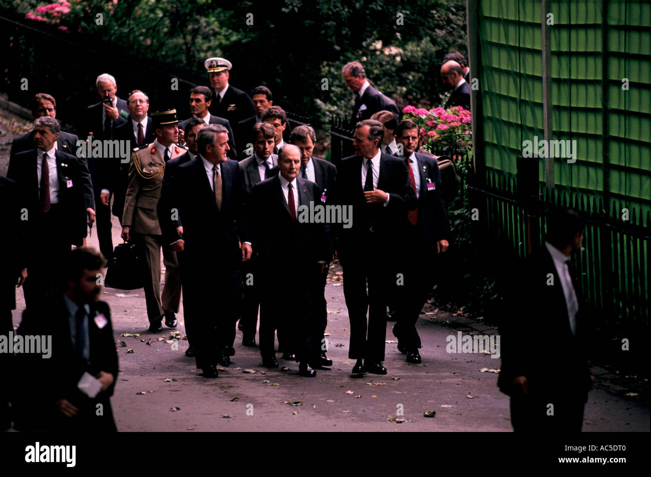 François Mitterrand, George Bush and Brian Mulroney Stock Photo