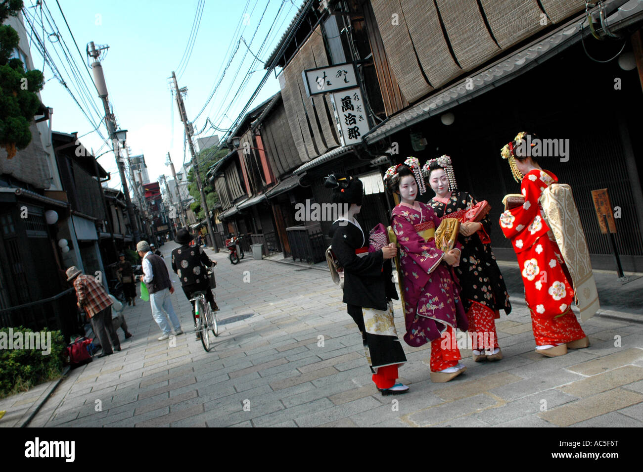 Maikos trainee geishas in the Gion district in Kyoto Japan Stock Photo
