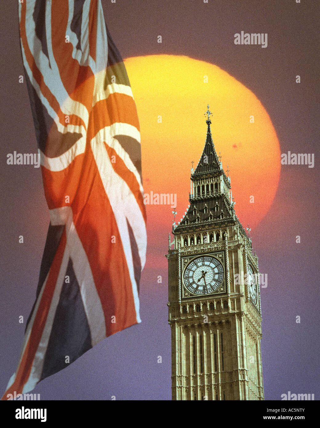 GB - LONDON:  Big Ben (Elizabeth Tower) and Union Jack Stock Photo