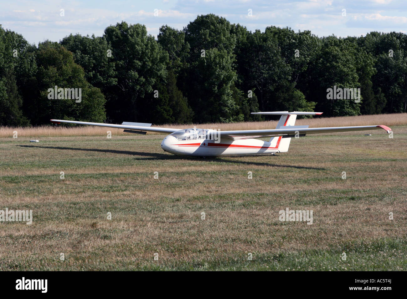 A Sailplane, glider, landing on a grass field Stock Photo - Alamy