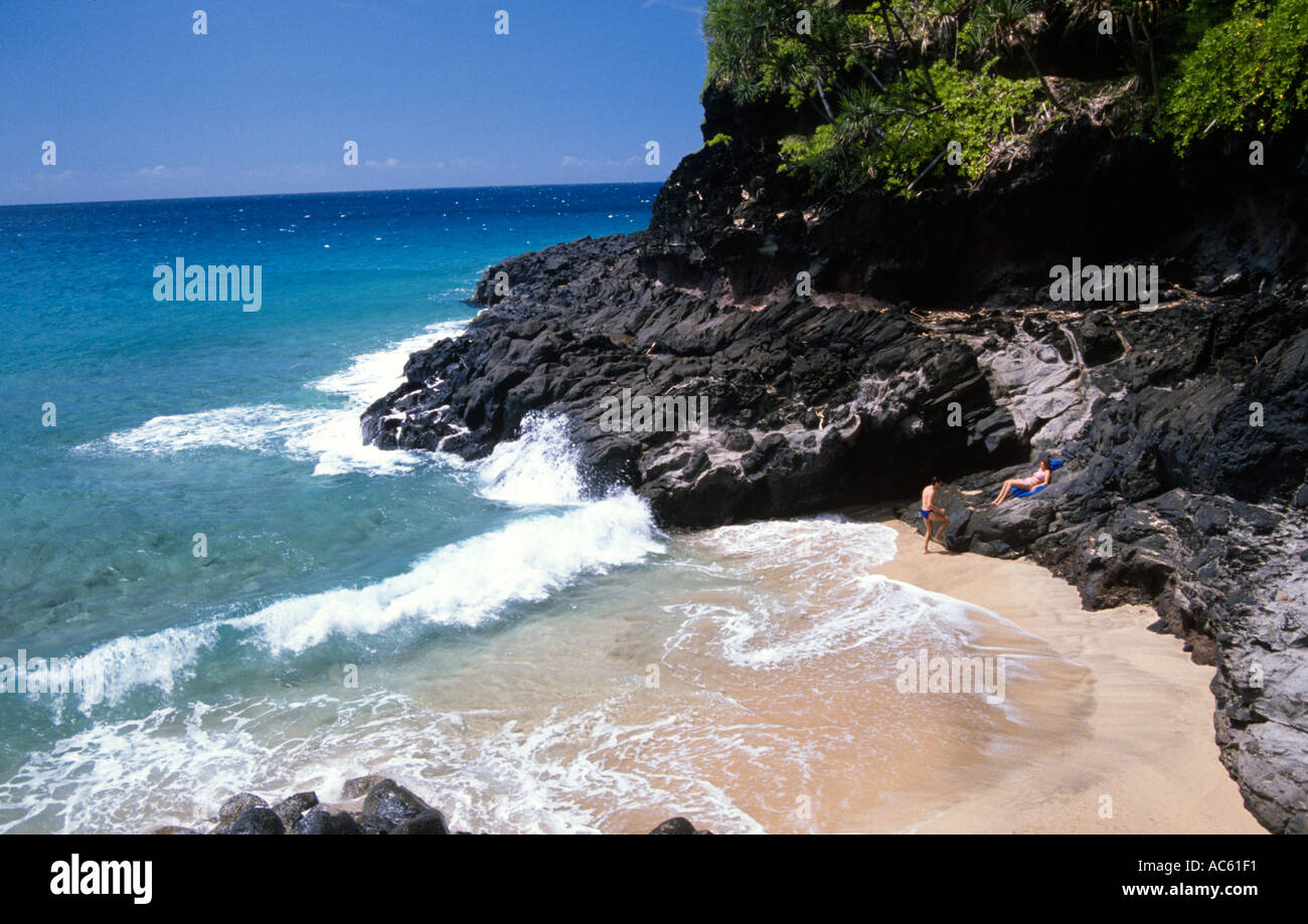 Small beach near Hanakapiai Beach Kalalau Trail Kokee State Park Na Pali coast Kauai Hawaii USA