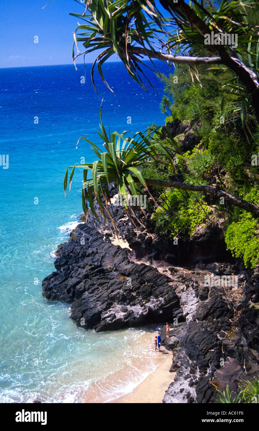 Small cove near Hanakapiai Beach Kalalau Trail Kokee State Park Na Pali coast Kauai Hawaii USA