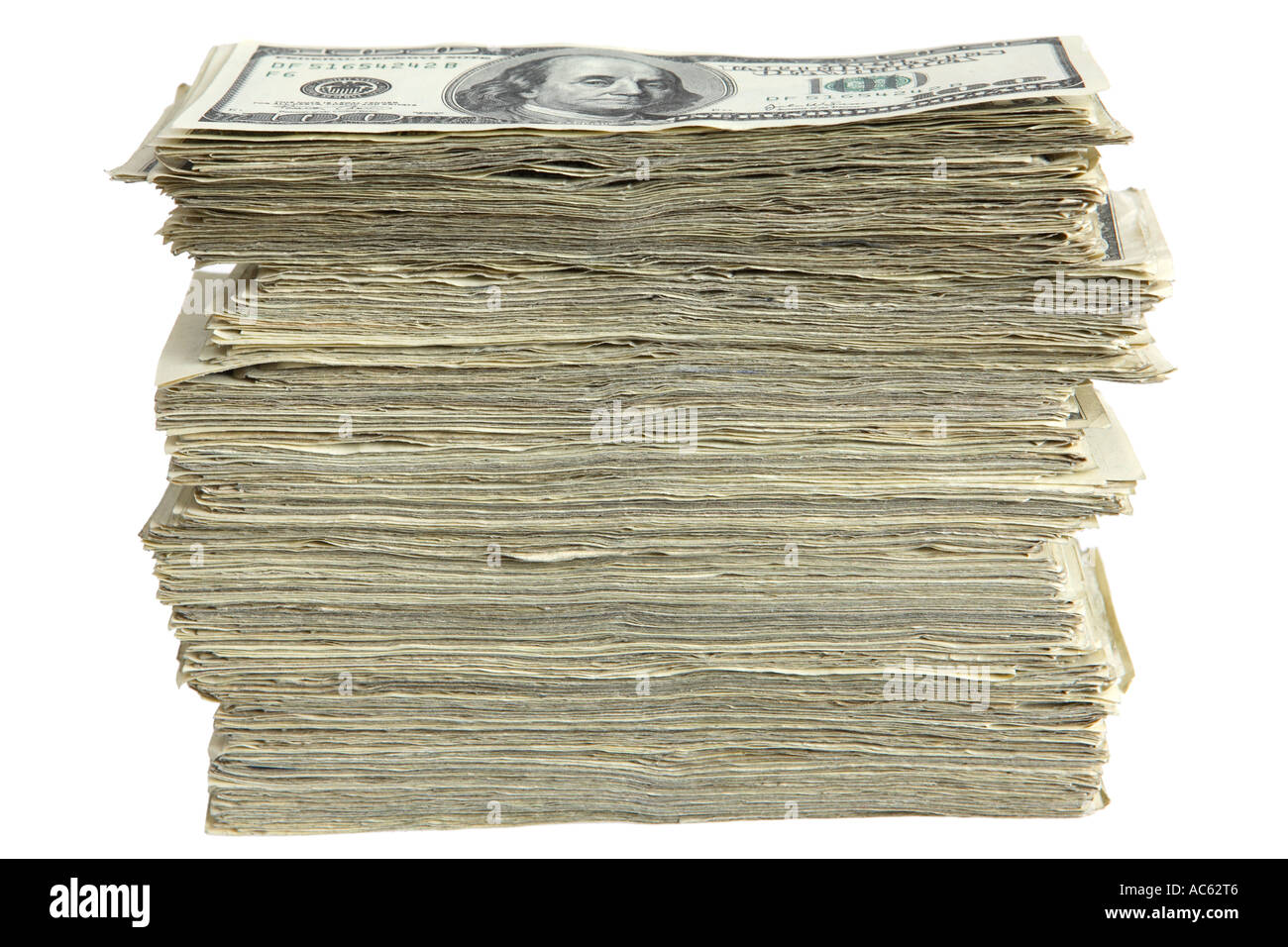 Side view of large stack of cash Stock Photo