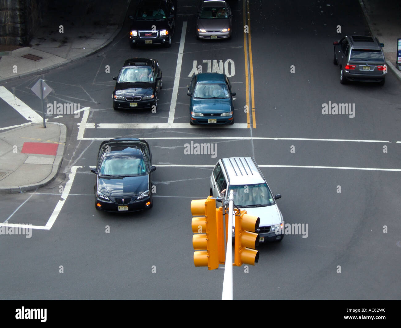 Overview of cars at traffic light Stock Photo