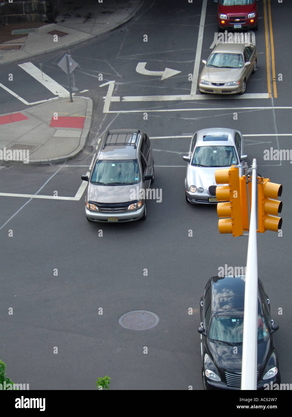 Overview of cars at traffic light Stock Photo