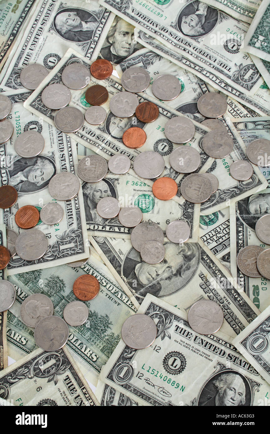 Background Of Cash And Coins Stock Photo Alamy