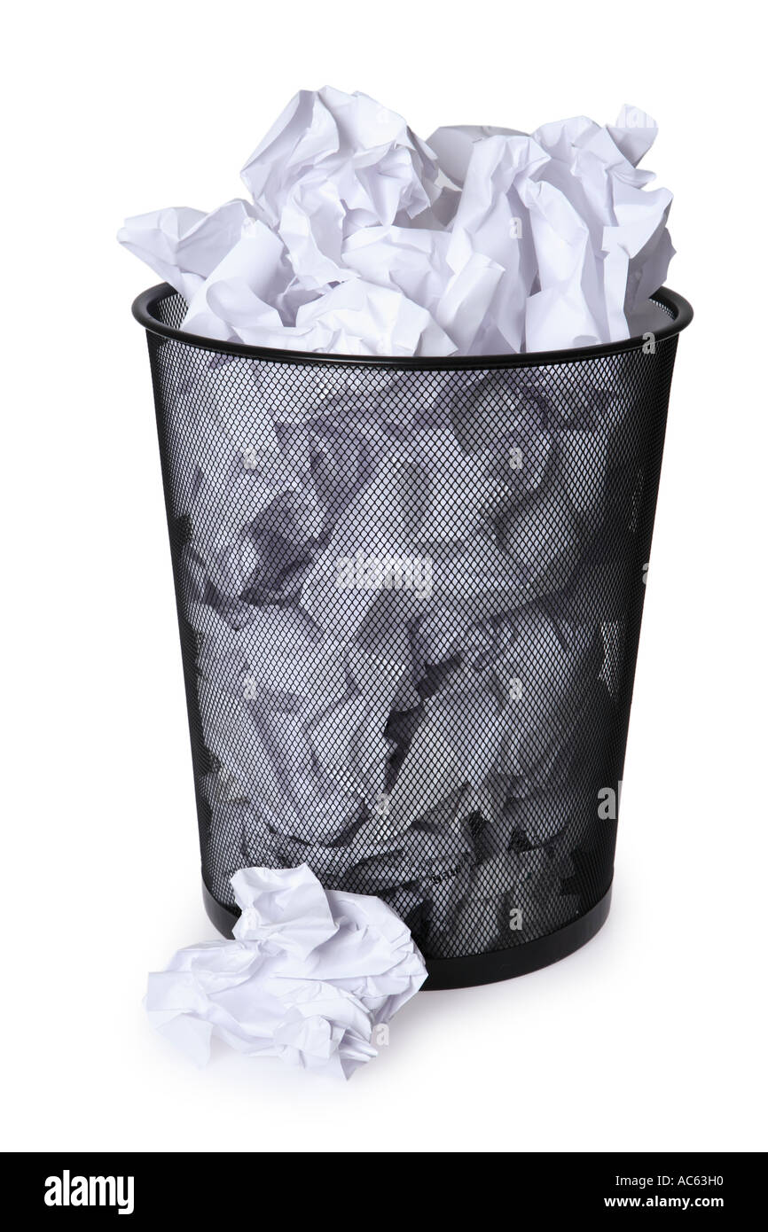 Garbage can full of paper Stock Photo
