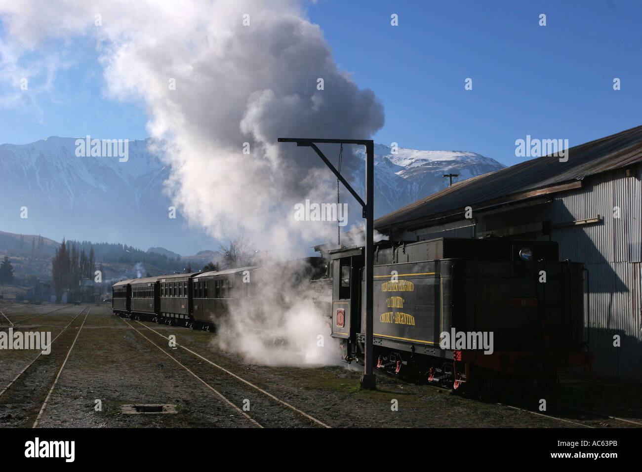 OLD STEAM TRAIN Old steam train called La Trochita which is still in use in the town of Esquel Provincia de Neuquen, ARGENTINA Stock Photo