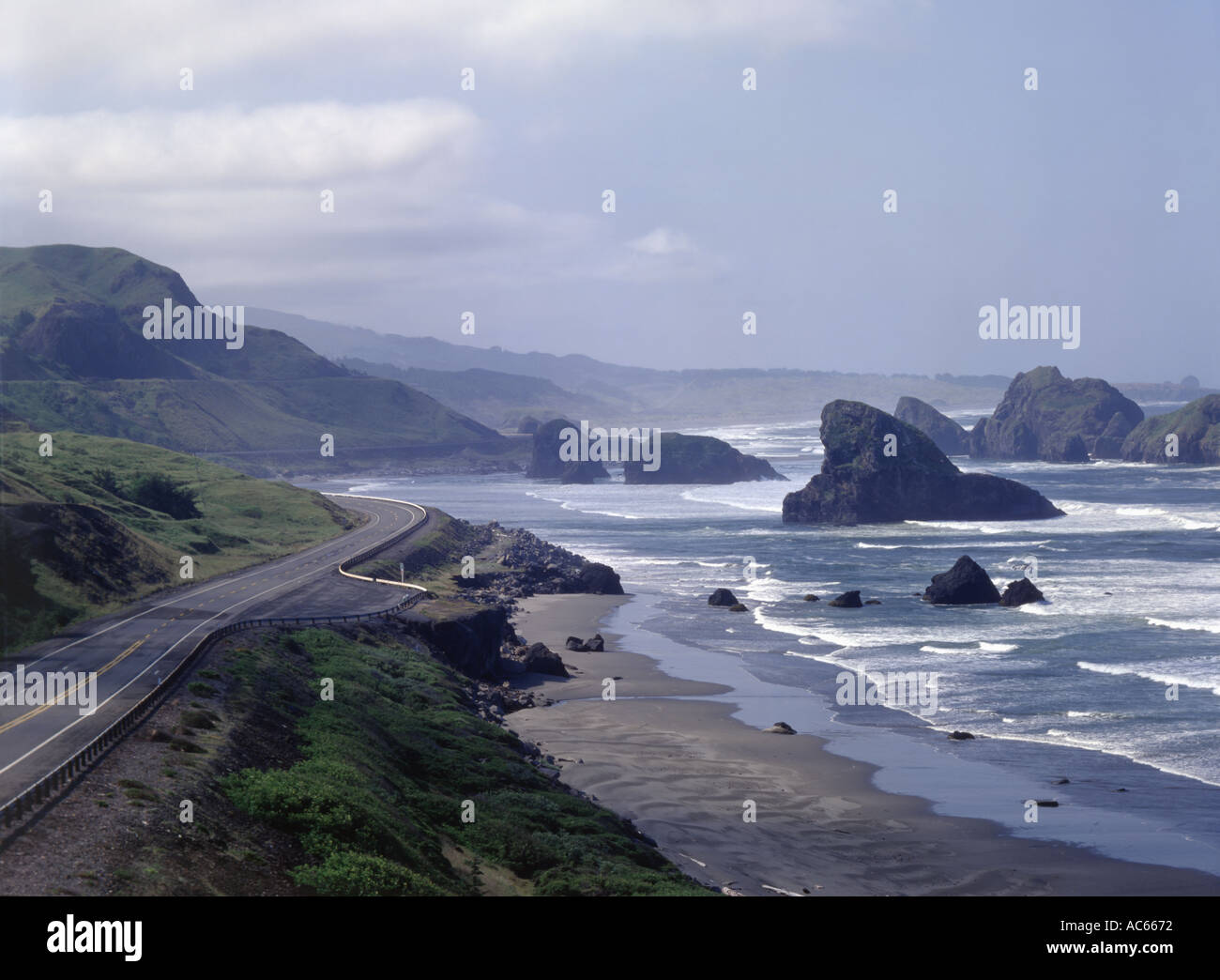 Cape Sebastian on the Southern Oregon Coast showing U S Highway 101 Stock Photo
