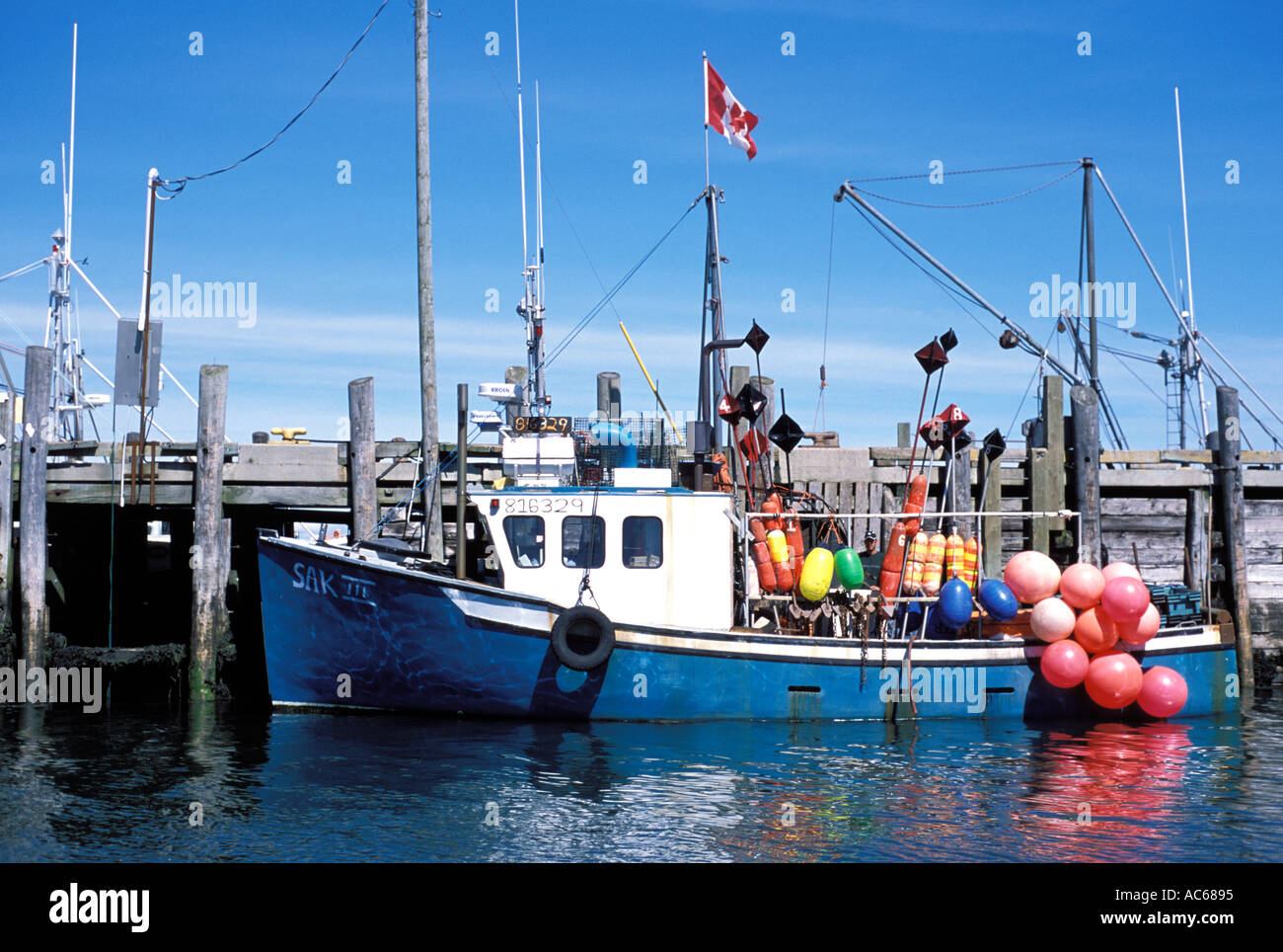 Lobster boat in port on Grand Manan Island New Brunswick Canada with