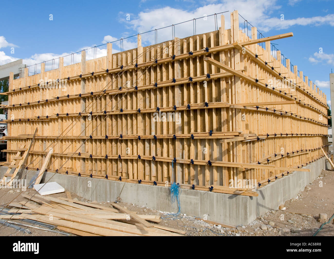 Wooden mold used for casting the concrete outer walls for a building