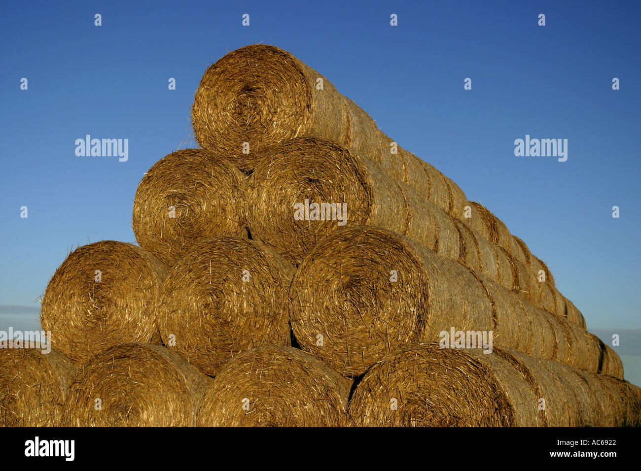 Stack of Circular Straw Bales Stock Photo