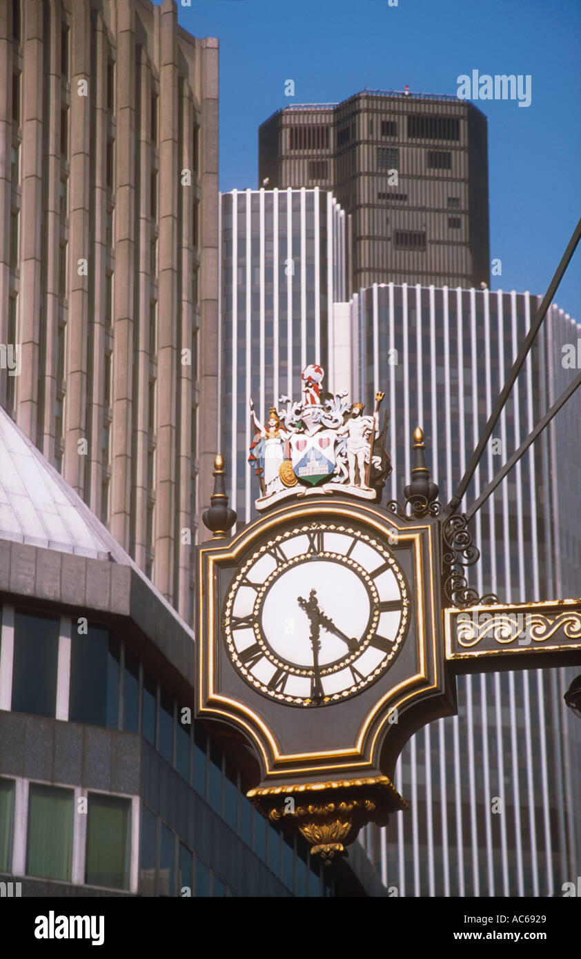 Old Victorian Clock In The City Of London With Modern Banks In