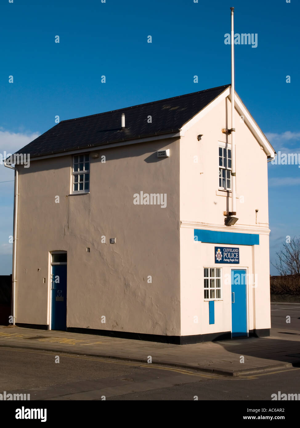 A small police station overlooking the beach at the seaside town of Seaton Carew, Cleveland UK Stock Photo