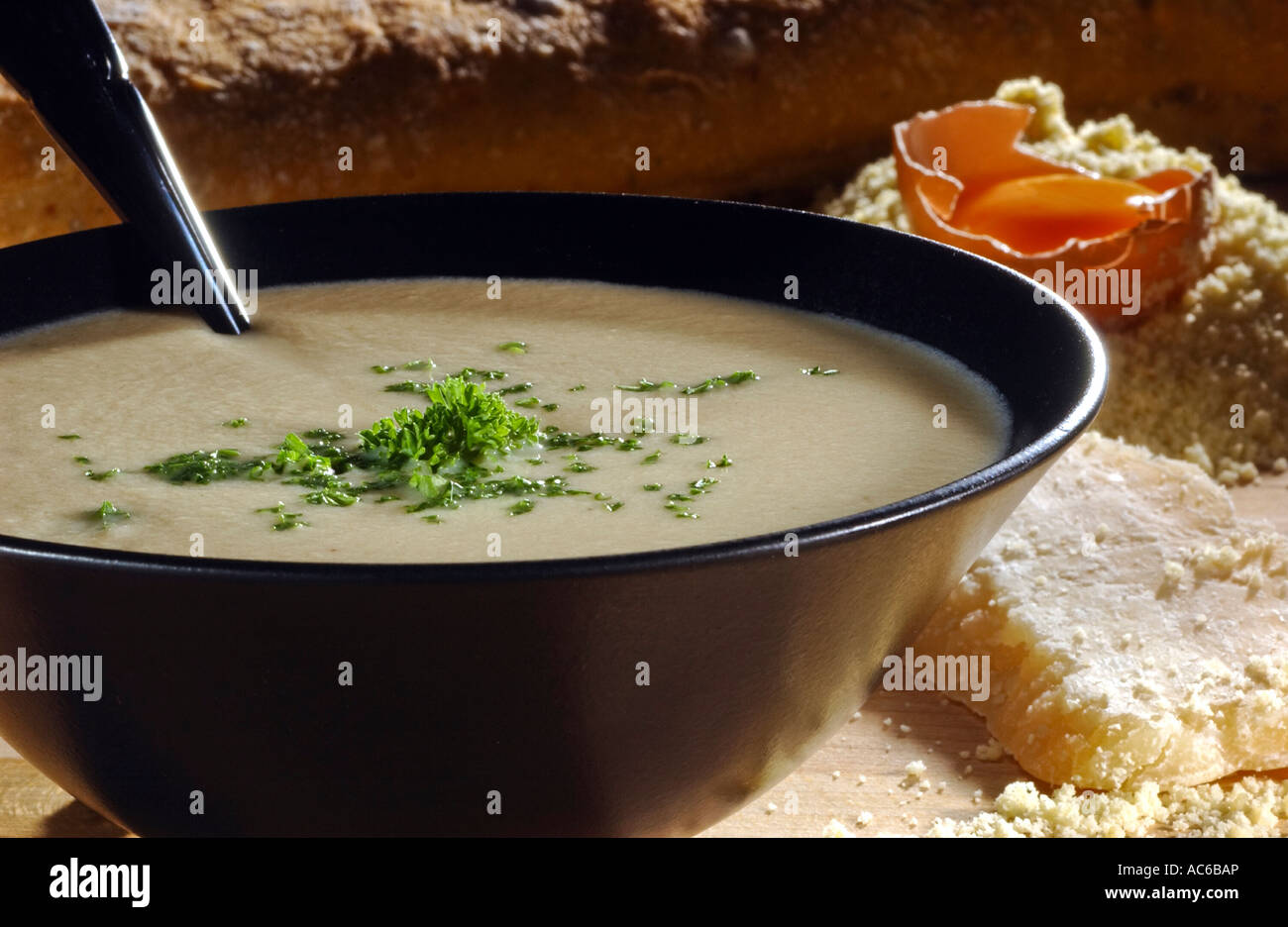 Straciatella alla Romana Italian egg drop soup with Parmesan cheese Stock Photo