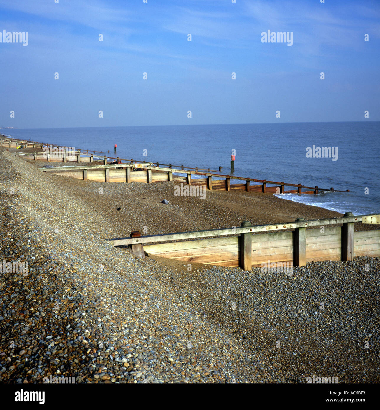 Sea defences at Slaughden near Aldeburgh Suffolk England Stock Photo