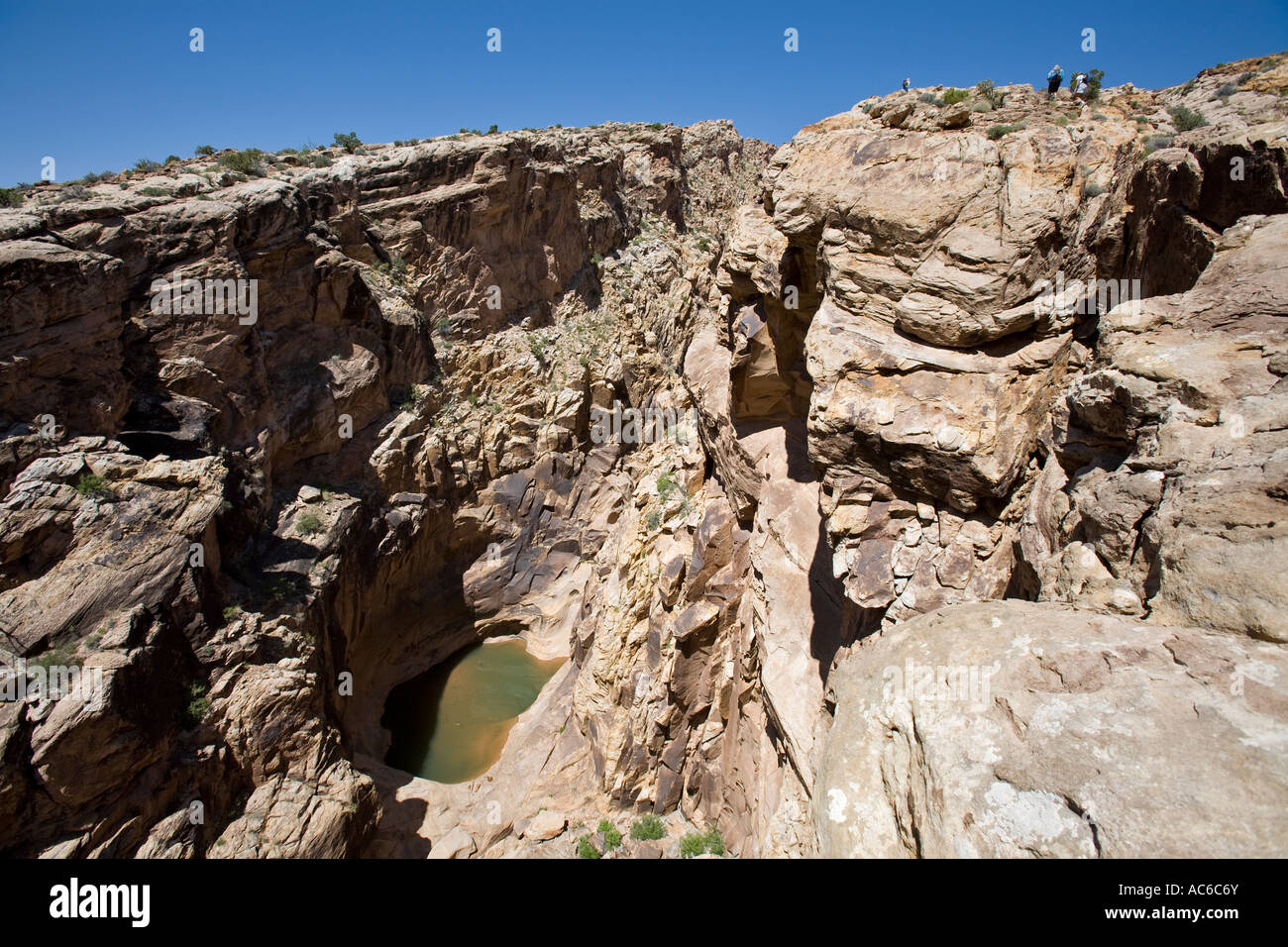 Hikers hiking up the rim of Eardley Canyon to go canyoneering San