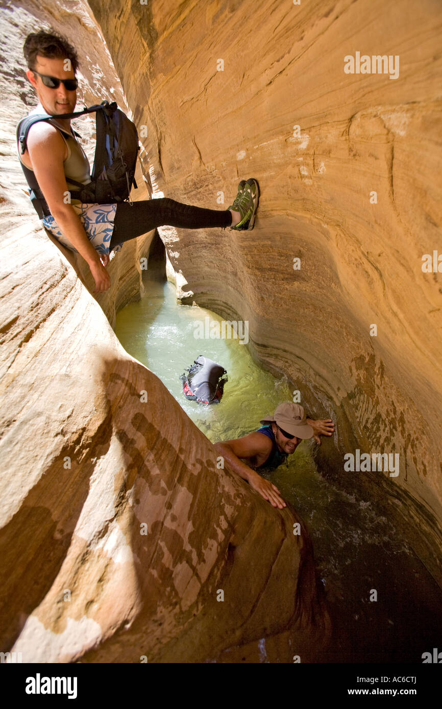 Joao Fortes and Eric Odenthal canyoneering in Zero Gravity Canyon in