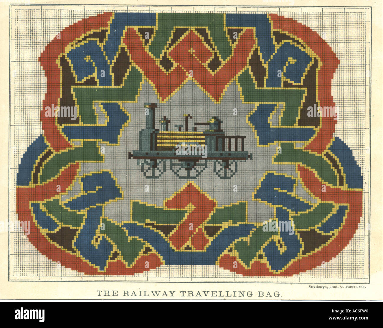 Berlin wool work pattern for a 'Railway Travelling Bag' 1871 Stock Photo