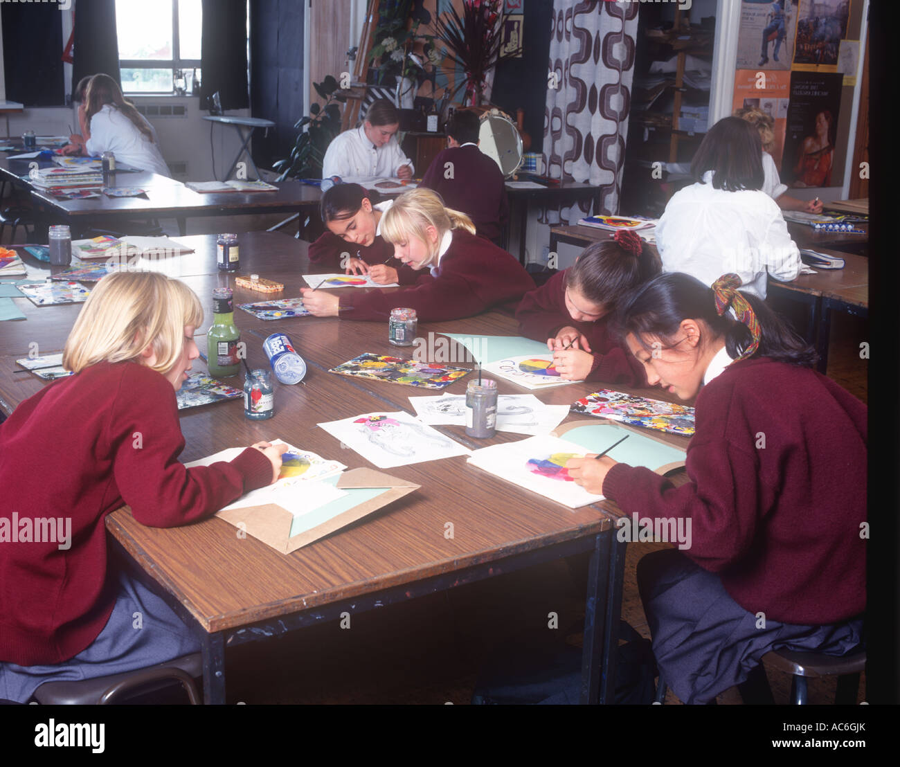 Girl pupils in an art class secondary school Wales UK Stock Photo - Alamy