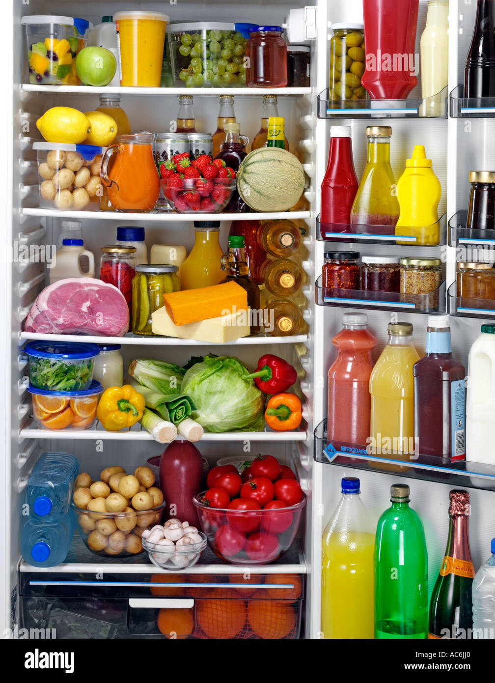 OPEN FULL FRIDGE Stock Photo