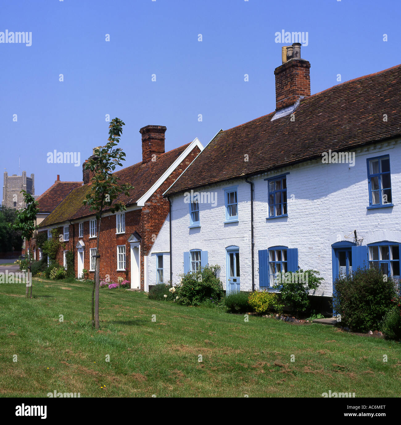 Pretty Cottages on green at Orford in Suffolk England Stock Photo