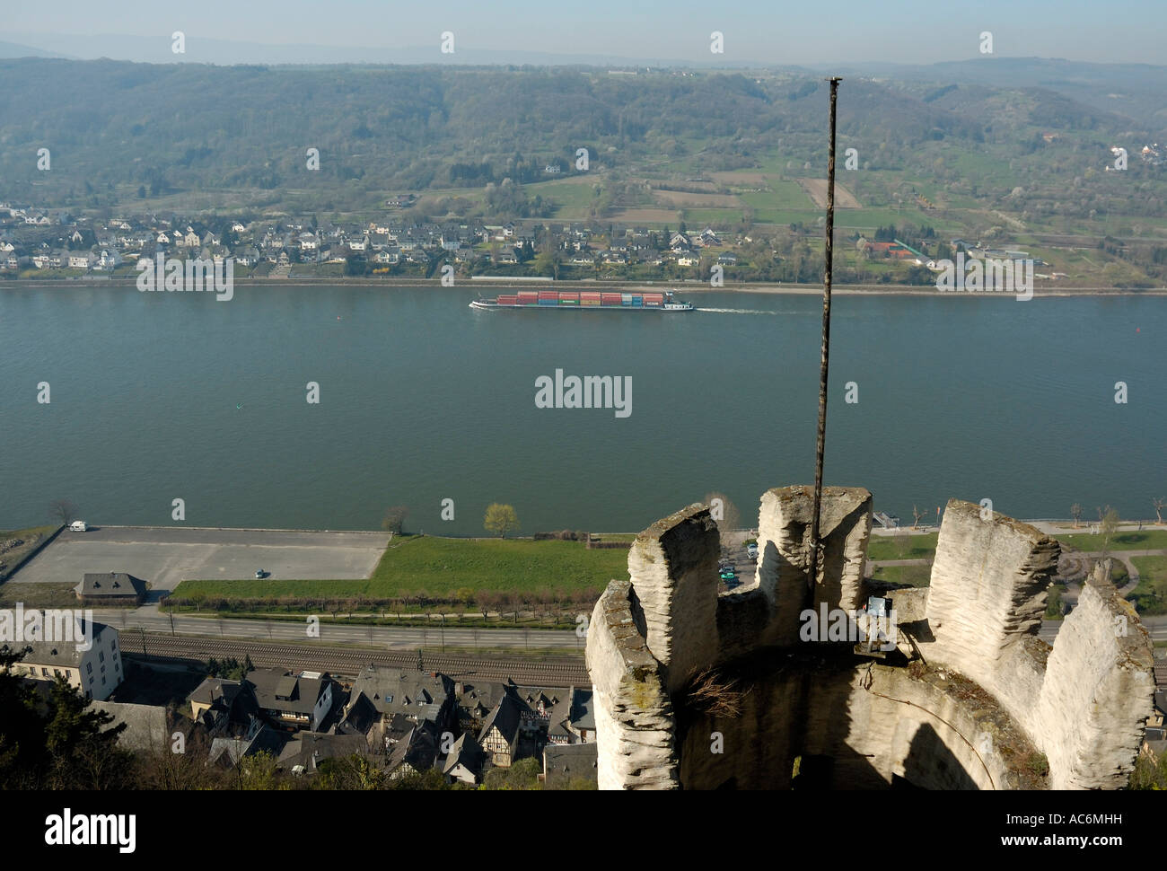 View from the Marksburg Castle Braubach on the Rhine, Germany, dating from the 13th.C. Stock Photo