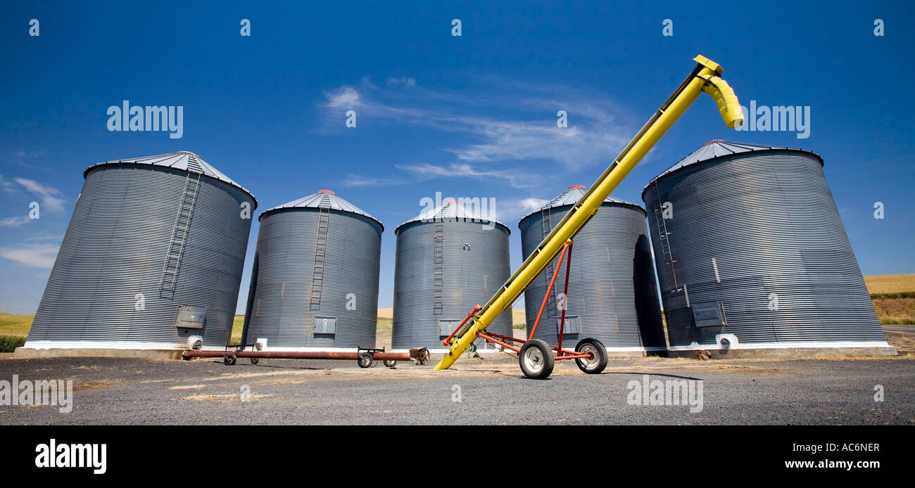 Grain silos ijn the Palouse region in southeastern Washington a world