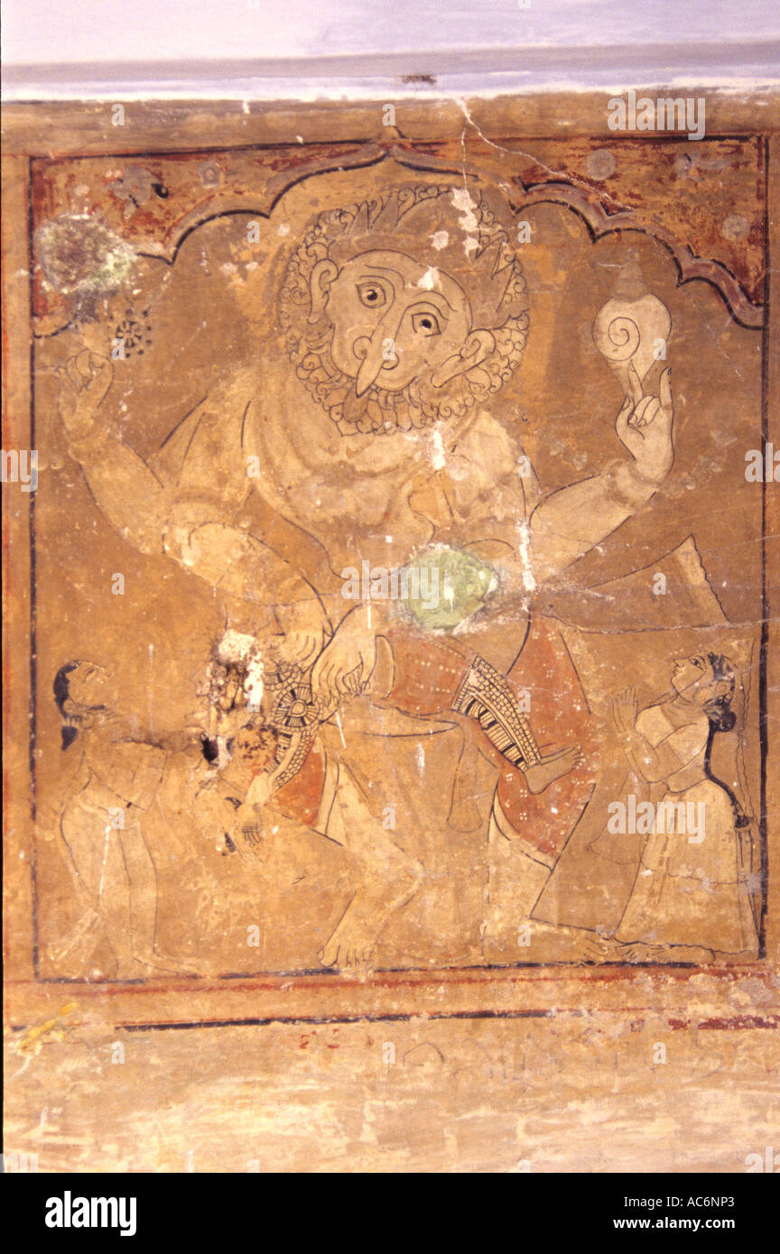 MURAL OF NARASIMHA IN SRI KURMA TEMPLE SRIKAKULAM ANDHRA PRADESH Stock Photo