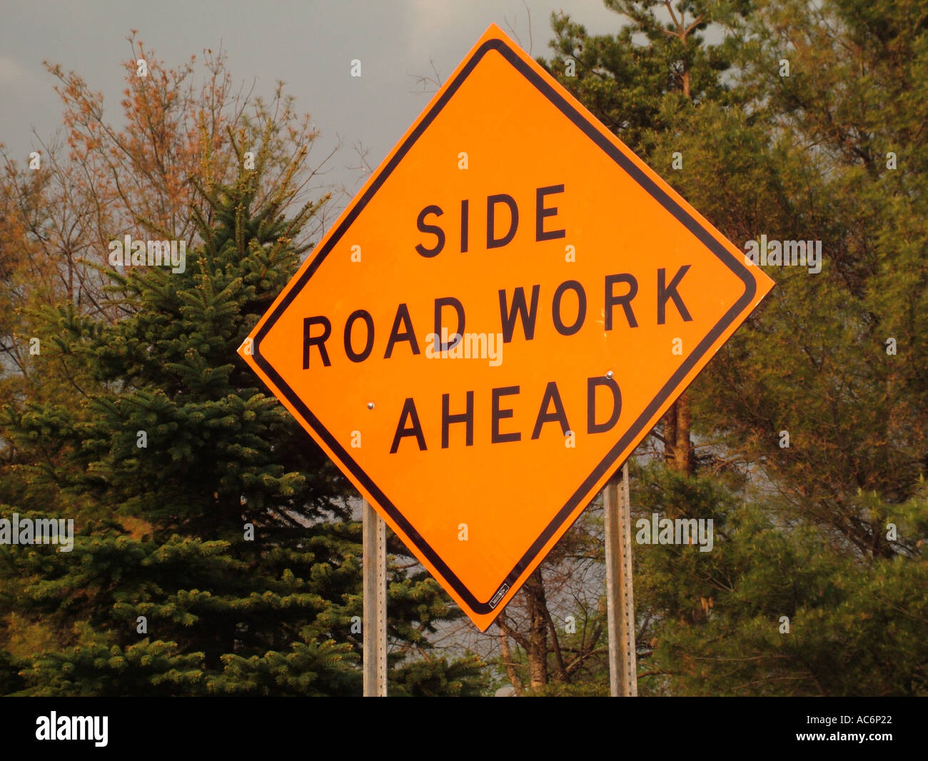 AJD42862, road sign, Side Road Work Ahead Stock Photo