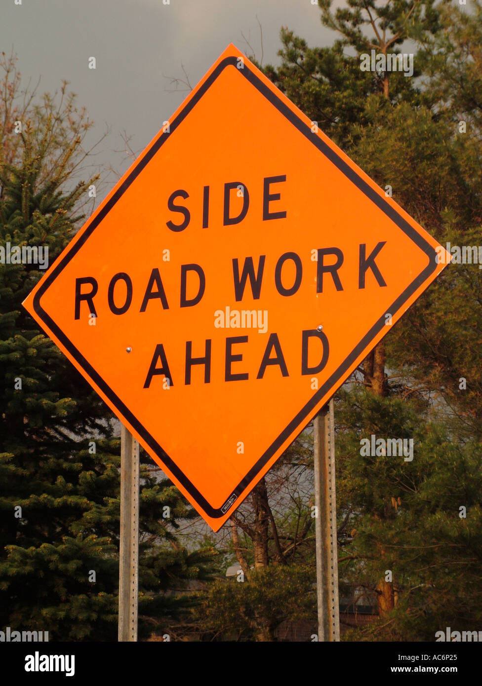AJD42863, road sign, Side Road Work Ahead Stock Photo