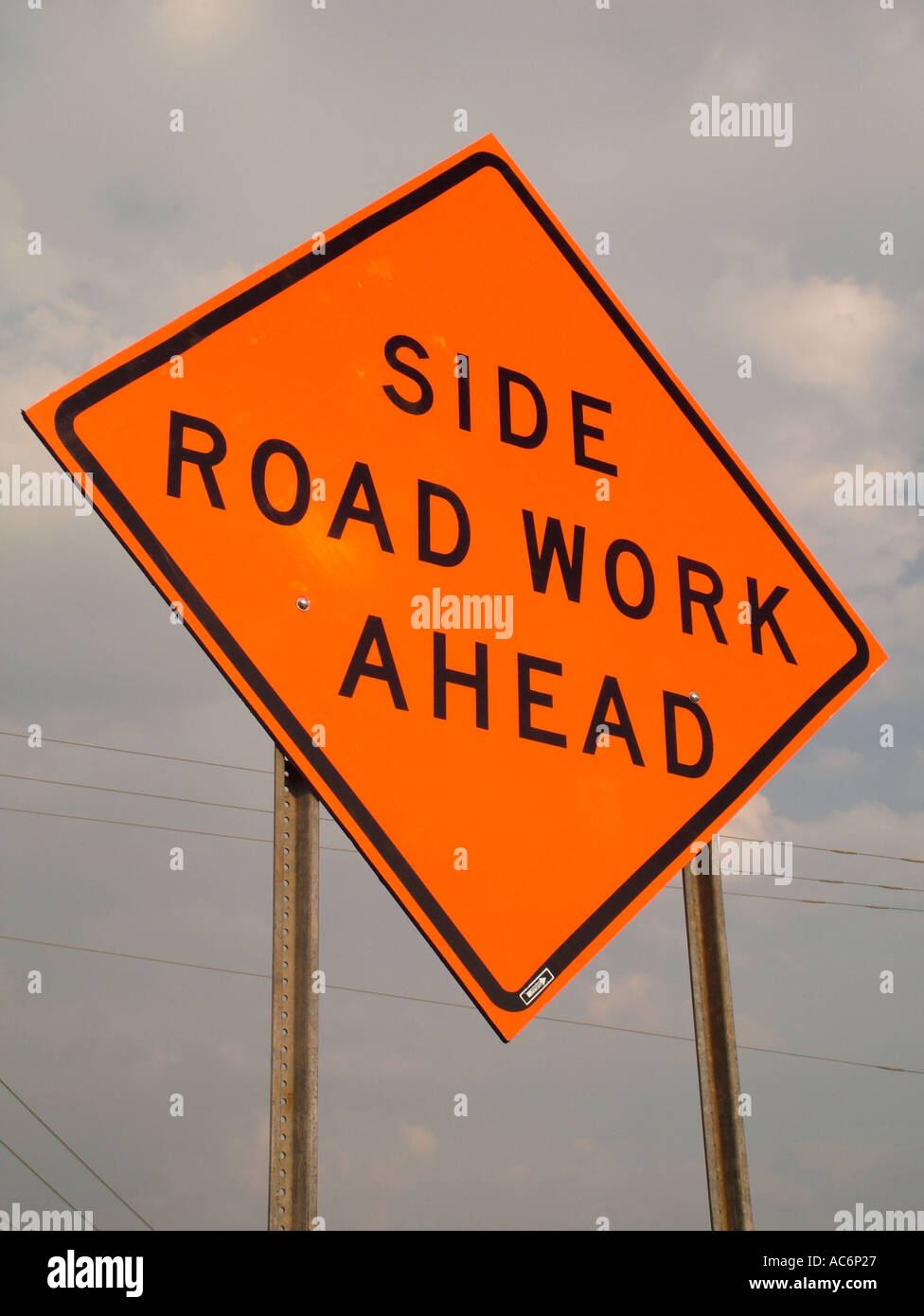 AJD42864, road sign, Side Road Work Ahead Stock Photo