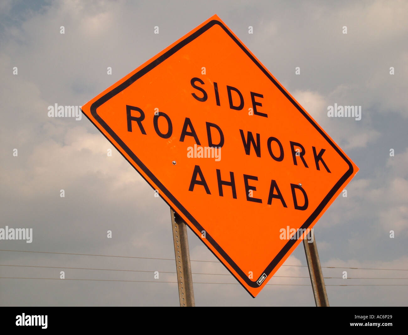 AJD42865, road sign, Side Road Work Ahead Stock Photo
