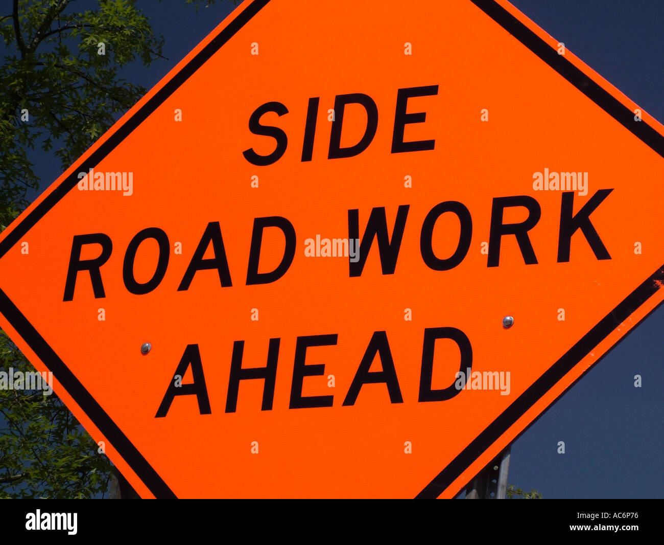 AJD42890, road sign, Side Road Work Ahead Stock Photo