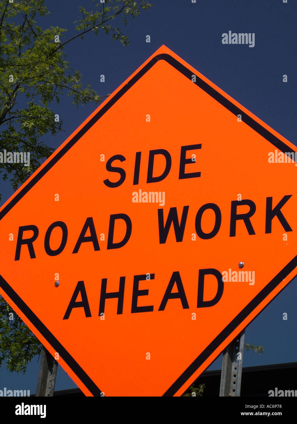 AJD42891, road sign, Side Road Work Ahead Stock Photo