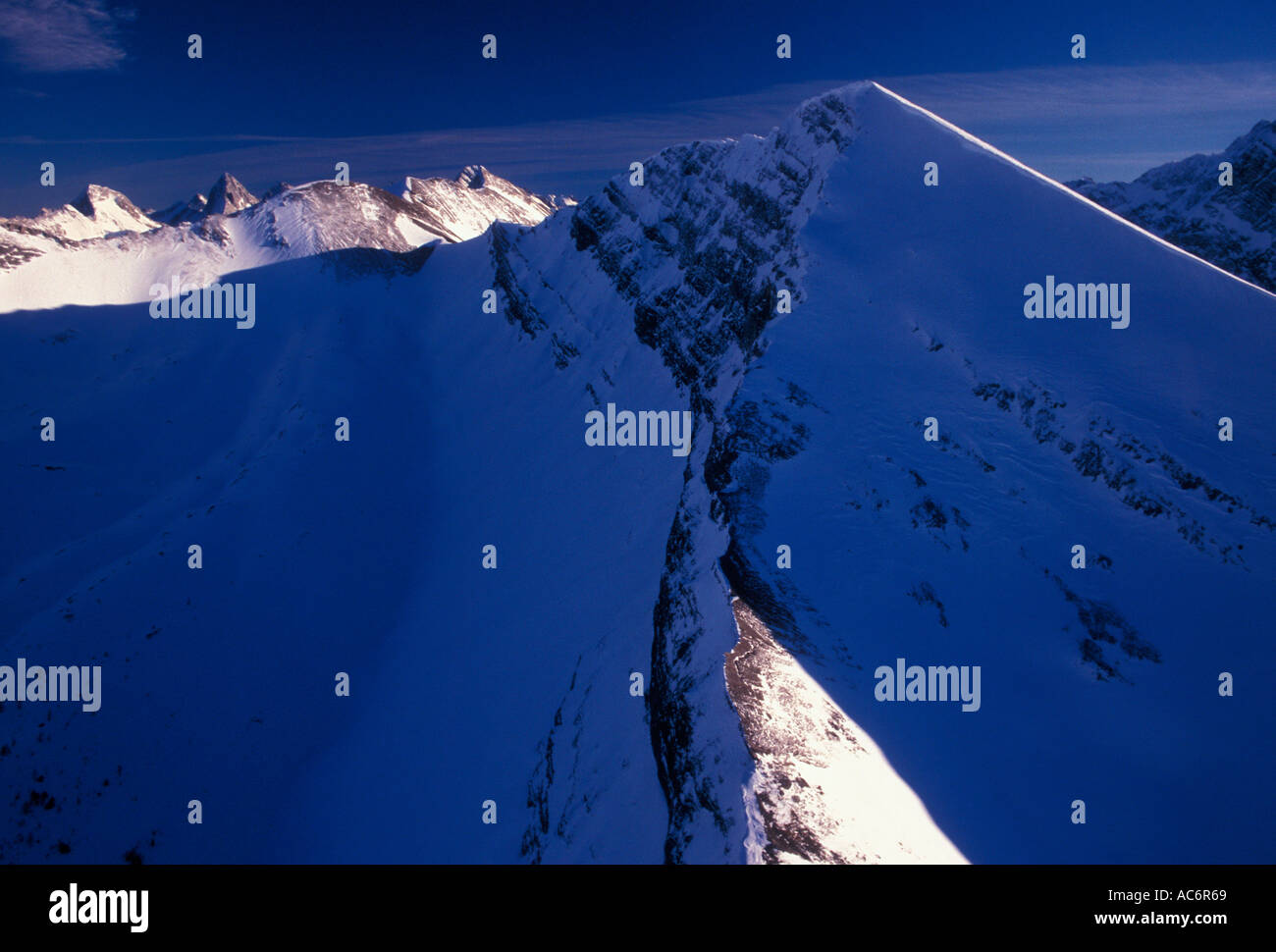 aerial view of the Canadian Rockies along Continental Divide in Banff