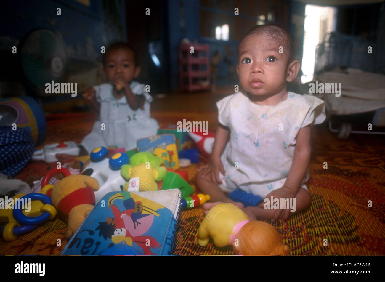Children and babies suffering from full blown AIDS and HIV in an orphanage in Phnom Penh Cambodia Nutrition Centre Center Phnom Stock Photo