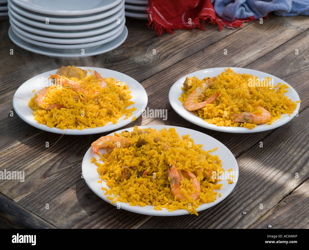 Plates of paella Spain Stock Photo