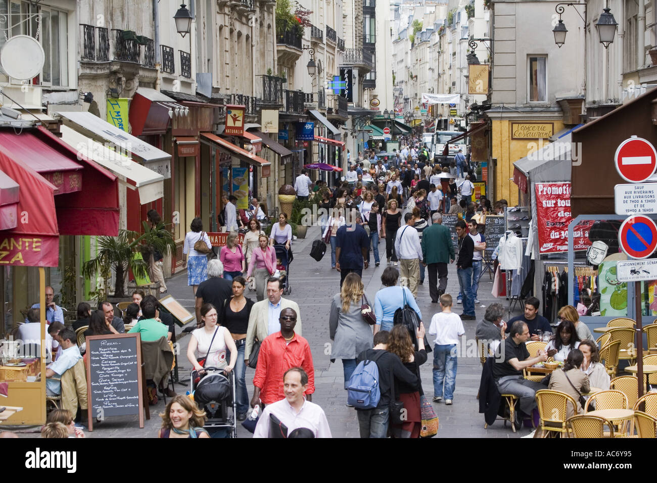 Crowd of people on Rue Montorgueil Paris France Stock Photo