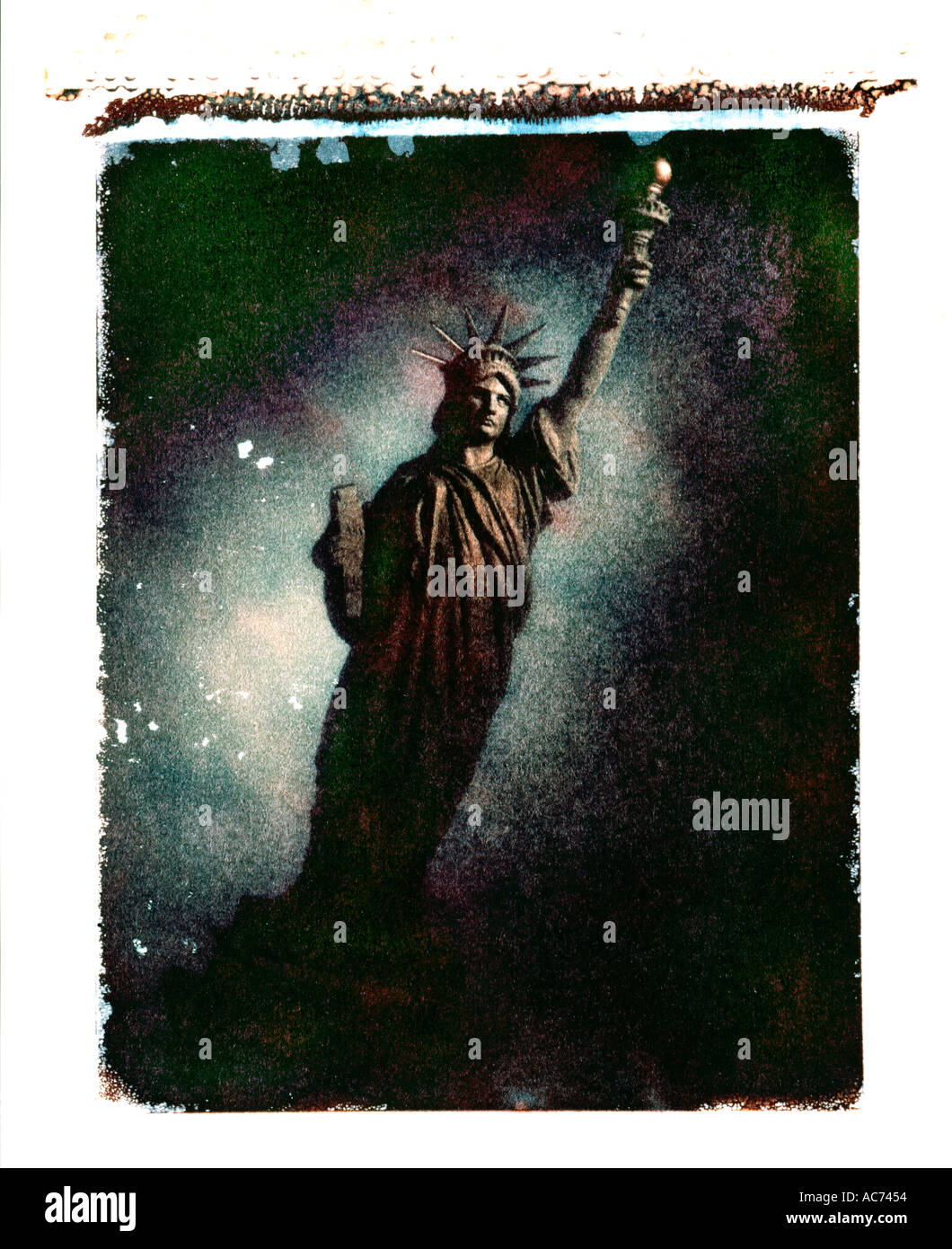 polaroid transfer of statue of liberty Stock Photo