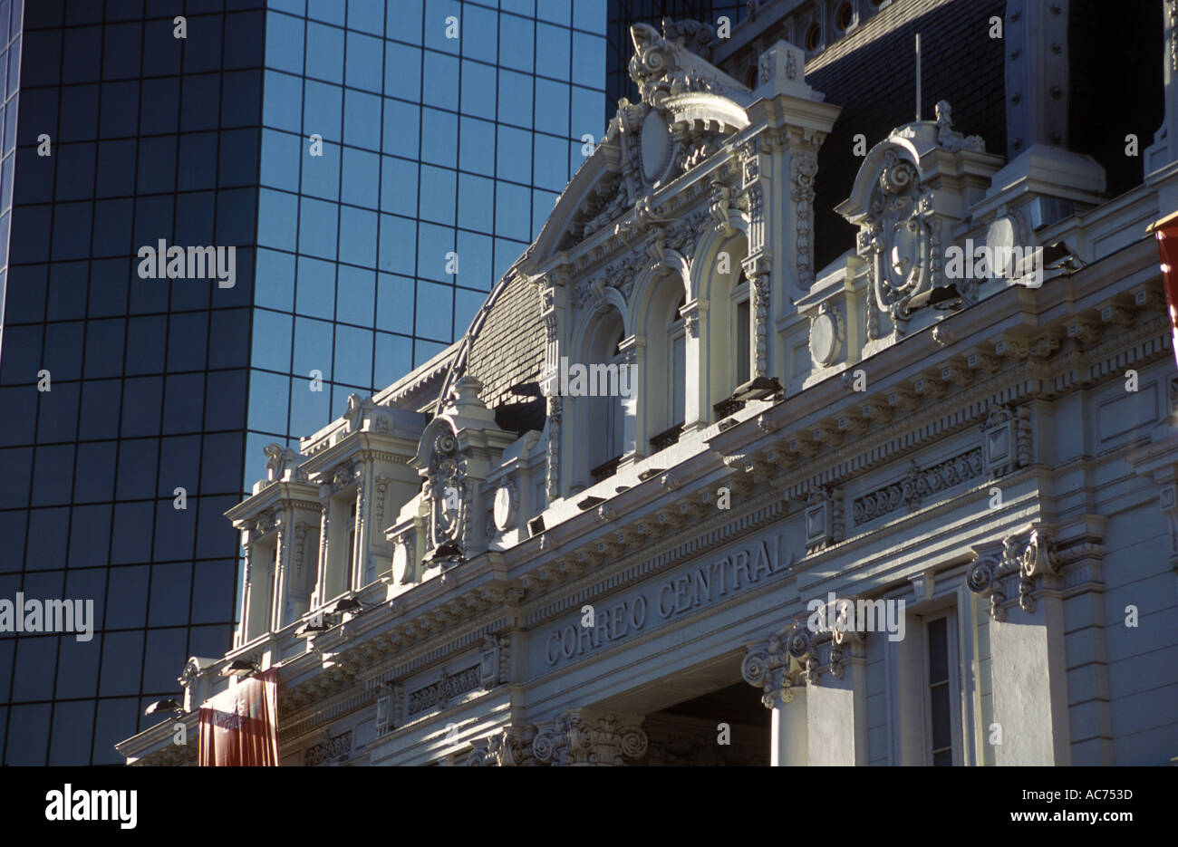 Historical Spanish Architecture of the CENTRAL POST OFFICE CORREO CENTRAL on the PLAZA DE ARMAS SANTIAGO CHILE Stock Photo