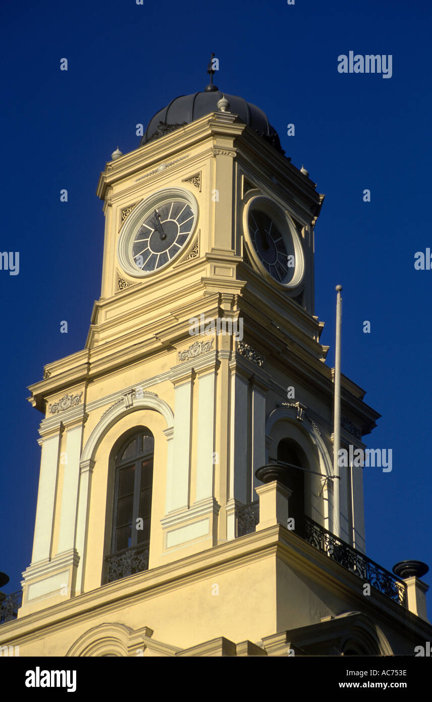 The CLOCK TOWER of the PALACIO DE LA REAL AUDIENCIA which is the NATIONAL HISTORICAL MUSEUM SANTIAGO CHILE Stock Photo
