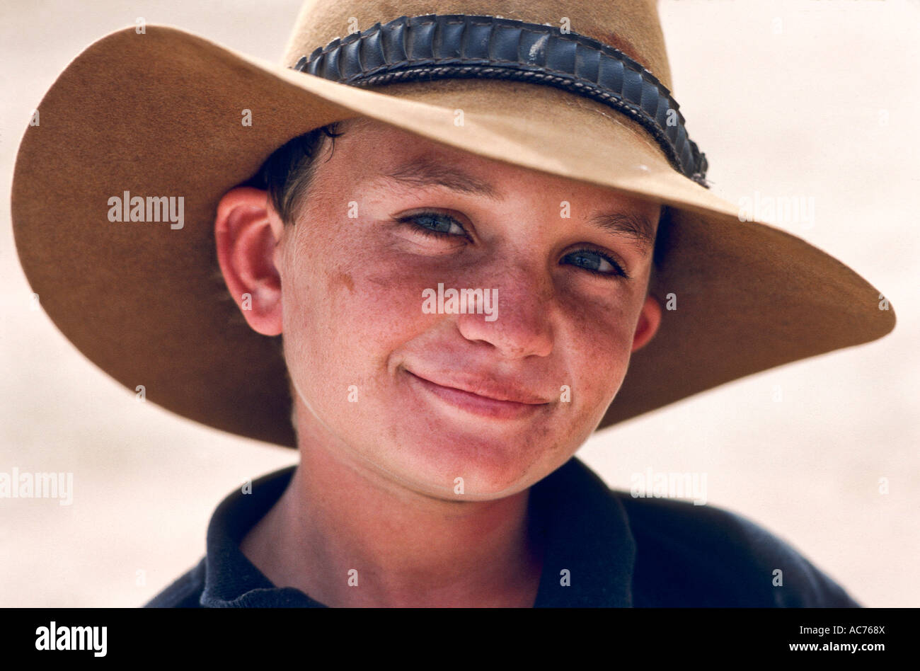 Boy in akubra hat, Normanton, Queensland, Australia, horizontal, Stock Photo
