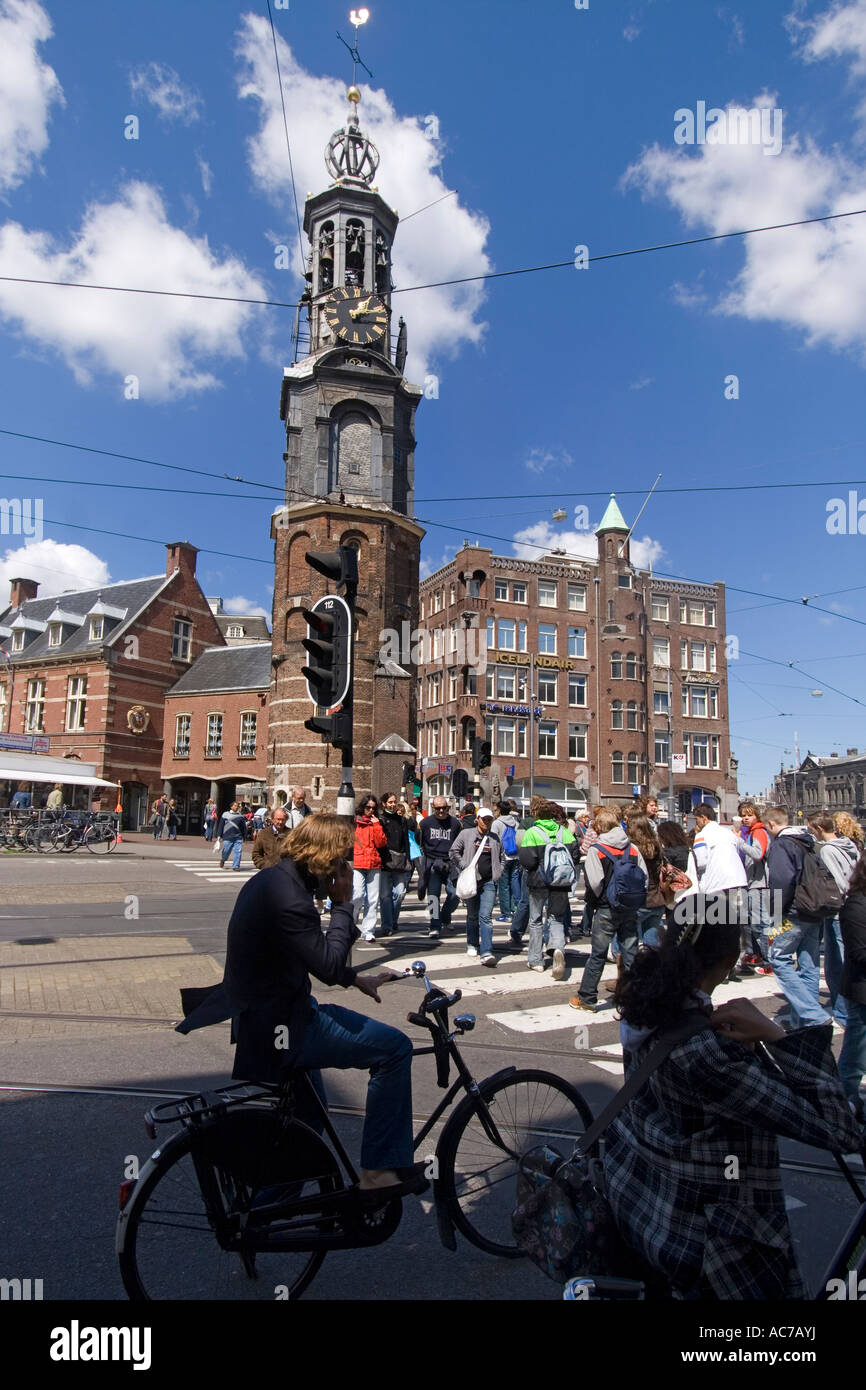 Amsterdam Munplein bicycles pedestrians Stock Photo